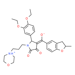 ChemSpider 2D Image | (E)-{2-(3,4-Diethoxyphenyl)-1-[3-(morpholin-4-ium-4-yl)propyl]-4,5-dioxo-3-pyrrolidinylidene}(2-methyl-2,3-dihydro-1-benzofuran-5-yl)methanolate | C31H38N2O7
