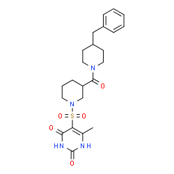 ChemSpider 2D Image | 5-({3-[(4-Benzyl-1-piperidinyl)carbonyl]-1-piperidinyl}sulfonyl)-6-methyl-2,4(1H,3H)-pyrimidinedione | C23H30N4O5S