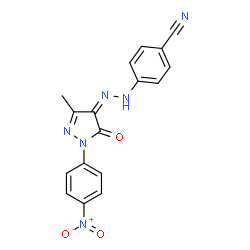 ChemSpider 2D Image | 4-[2-(1-{4-nitrophenyl}-3-methyl-5-oxo-1,5-dihydro-4H-pyrazol-4-ylidene)hydrazino]benzonitrile | C17H12N6O3