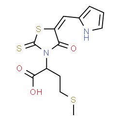 ChemSpider 2D Image | 4-(Methylsulfanyl)-2-[(5E)-4-oxo-5-(1H-pyrrol-2-ylmethylene)-2-thioxo-1,3-thiazolidin-3-yl]butanoic acid | C13H14N2O3S3