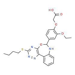 ChemSpider 2D Image | {4-[3-(Butylsulfanyl)-6,7-dihydro[1,2,4]triazino[5,6-d][3,1]benzoxazepin-6-yl]-2-ethoxyphenoxy}acetic acid | C24H26N4O5S