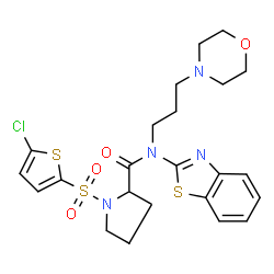 ChemSpider 2D Image | N-1,3-Benzothiazol-2-yl-1-[(5-chloro-2-thienyl)sulfonyl]-N-[3-(4-morpholinyl)propyl]prolinamide | C23H27ClN4O4S3