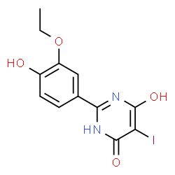 ChemSpider 2D Image | 2-(3-Ethoxy-4-hydroxyphenyl)-6-hydroxy-5-iodo-4(3H)-pyrimidinone | C12H11IN2O4