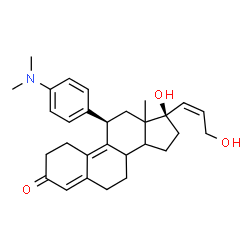 ChemSpider 2D Image | (11R,17R)-11-[4-(Dimethylamino)phenyl]-17-hydroxy-17-[(1Z)-3-hydroxy-1-propen-1-yl]-13-methyl-1,2,6,7,8,11,12,13,14,15,16,17-dodecahydro-3H-cyclopenta[a]phenanthren-3-one | C29H37NO3