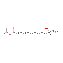 ChemSpider 2D Image | Isopropyl (2E,4E,12E)-11-hydroxy-13-iodo-3,7,11-trimethyl-2,4,12-tridecatrienoate | C19H31IO3