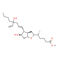 ChemSpider 2D Image | Methyl (9beta,11alpha,13E)-11,16-dihydroxy-5-iodo-16-vinyl-6,9-epoxyprost-13-en-1-oate | C23H37IO5