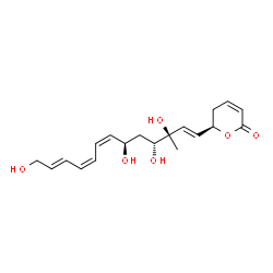 ChemSpider 2D Image | (6R)-6-[(1E,3R,4R,6R,7Z,9Z,11E)-3,4,6,13-Tetrahydroxy-3-methyl-1,7,9,11-tridecatetraen-1-yl]-5,6-dihydro-2H-pyran-2-one | C19H26O6