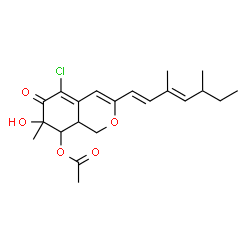 ChemSpider 2D Image | 6H-2-Benzopyran-6-one, 8-(acetyloxy)-5-chloro-3-(3,5-dimethyl-1,3-heptadienyl)-1,7,8,8a-tetrahydro-7-hydroxy-7-methyl- | C21H27ClO5
