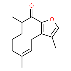 ChemSpider 2D Image | (5Z)-3,6,10-Trimethyl-7,8,9,10-tetrahydrocyclodeca[b]furan-11(4H)-one | C15H20O2