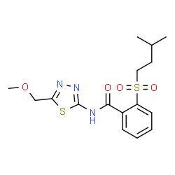 ChemSpider 2D Image | N-[5-(Methoxymethyl)-1,3,4-thiadiazol-2-yl]-2-[(3-methylbutyl)sulfonyl]benzamide | C16H21N3O4S2