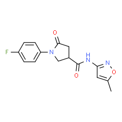 ChemSpider 2D Image | 1-(4-Fluorophenyl)-N-(5-methyl-1,2-oxazol-3-yl)-5-oxo-3-pyrrolidinecarboxamide | C15H14FN3O3