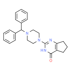 ChemSpider 2D Image | 5H-cyclopenta[d]pyrimidin-4-ol, 2-[4-(diphenylmethyl)-1-piperazinyl]-6,7-dihydro- | C24H26N4O