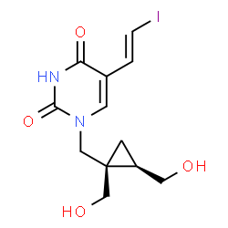 ChemSpider 2D Image | 1-{[(1S,2R)-1,2-Bis(hydroxymethyl)cyclopropyl]methyl}-5-[(E)-2-iodovinyl]-2,4(1H,3H)-pyrimidinedione | C12H15IN2O4