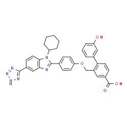 ChemSpider 2D Image | 2-({4-[1-Cyclohexyl-5-(2H-tetrazol-5-yl)-1H-benzimidazol-2-yl]phenoxy}methyl)-3'-hydroxy-4-biphenylcarboxylic acid | C34H30N6O4