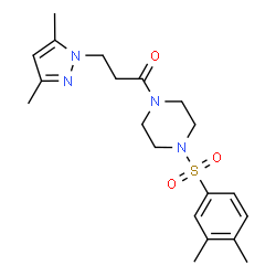 ChemSpider 2D Image | 1-{4-[(3,4-Dimethylphenyl)sulfonyl]-1-piperazinyl}-3-(3,5-dimethyl-1H-pyrazol-1-yl)-1-propanone | C20H28N4O3S