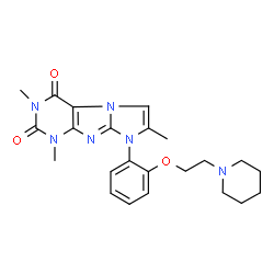 ChemSpider 2D Image | 1,3,7-Trimethyl-8-{2-[2-(1-piperidinyl)ethoxy]phenyl}-1H-imidazo[2,1-f]purine-2,4(3H,8H)-dione | C23H28N6O3