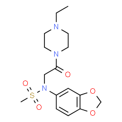 ChemSpider 2D Image | N-(1,3-Benzodioxol-5-yl)-N-[2-(4-ethyl-1-piperazinyl)-2-oxoethyl]methanesulfonamide | C16H23N3O5S