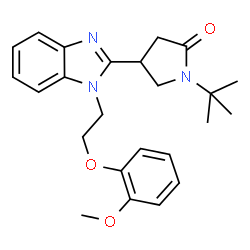 ChemSpider 2D Image | 4-{1-[2-(2-Methoxyphenoxy)ethyl]-1H-benzimidazol-2-yl}-1-(2-methyl-2-propanyl)-2-pyrrolidinone | C24H29N3O3