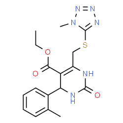 ChemSpider 2D Image | Ethyl 4-(2-methylphenyl)-6-{[(1-methyl-1H-tetrazol-5-yl)sulfanyl]methyl}-2-oxo-1,2,3,4-tetrahydro-5-pyrimidinecarboxylate | C17H20N6O3S