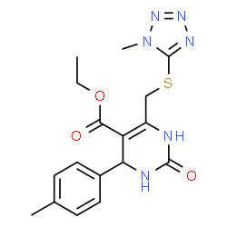 ChemSpider 2D Image | Ethyl 4-(4-methylphenyl)-6-{[(1-methyl-1H-tetrazol-5-yl)sulfanyl]methyl}-2-oxo-1,2,3,4-tetrahydro-5-pyrimidinecarboxylate | C17H20N6O3S