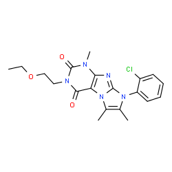 ChemSpider 2D Image | 8-(2-Chlorophenyl)-3-(2-ethoxyethyl)-1,6,7-trimethyl-1H-imidazo[2,1-f]purine-2,4(3H,8H)-dione | C20H22ClN5O3