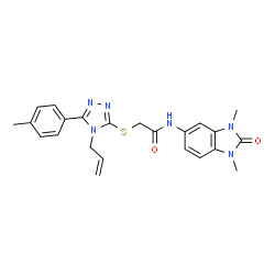 ChemSpider 2D Image | 2-{[4-Allyl-5-(4-methylphenyl)-4H-1,2,4-triazol-3-yl]sulfanyl}-N-(1,3-dimethyl-2-oxo-2,3-dihydro-1H-benzimidazol-5-yl)acetamide | C23H24N6O2S