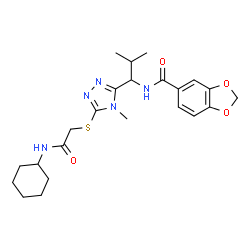 ChemSpider 2D Image | N-[1-(5-{[2-(Cyclohexylamino)-2-oxoethyl]sulfanyl}-4-methyl-4H-1,2,4-triazol-3-yl)-2-methylpropyl]-1,3-benzodioxole-5-carboxamide | C23H31N5O4S