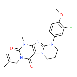 ChemSpider 2D Image | 9-(3-Chloro-4-methoxyphenyl)-1-methyl-3-(2-methyl-2-propen-1-yl)-6,7,8,9-tetrahydropyrimido[2,1-f]purine-2,4(1H,3H)-dione | C20H22ClN5O3