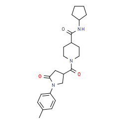 ChemSpider 2D Image | N-Cyclopentyl-1-{[1-(4-methylphenyl)-5-oxo-3-pyrrolidinyl]carbonyl}-4-piperidinecarboxamide | C23H31N3O3
