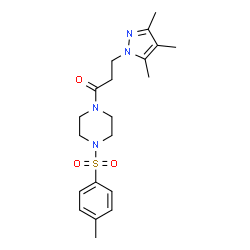 ChemSpider 2D Image | 1-{4-[(4-Methylphenyl)sulfonyl]-1-piperazinyl}-3-(3,4,5-trimethyl-1H-pyrazol-1-yl)-1-propanone | C20H28N4O3S