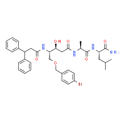 ChemSpider 2D Image | (3S,4S)-N-[(2S)-1-{[(2S)-1-Amino-4-methyl-1-oxo-2-pentanyl]amino}-1-oxo-2-propanyl]-5-[(4-bromobenzyl)oxy]-4-[(3,3-diphenylpropanoyl)amino]-3-hydroxypentanamide | C36H45BrN4O6