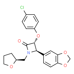 ChemSpider 2D Image | (3R,4R)-4-(1,3-Benzodioxol-5-yl)-3-(4-chlorophenoxy)-1-[(2S)-tetrahydro-2-furanylmethyl]-2-azetidinone | C21H20ClNO5