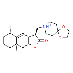 ChemSpider 2D Image | 8-{[(3S,3aR,5S,8aR,9aR)-5,8a-Dimethyl-2-oxo-2,3,3a,5,6,7,8,8a,9,9a-decahydronaphtho[2,3-b]furan-3-yl]methyl}-1,4-dioxa-8-azoniaspiro[4.5]decane | C22H34NO4