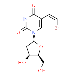 ChemSpider 2D Image | 5-[(Z)-2-Bromovinyl]-1-(2-deoxy-alpha-L-threo-pentofuranosyl)-2,4(1H,3H)-pyrimidinedione | C11H13BrN2O5