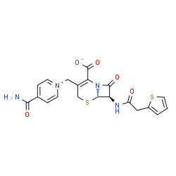 ChemSpider 2D Image | (6S,7R)-3-[(4-Carbamoyl-1-pyridiniumyl)methyl]-8-oxo-7-[(2-thienylacetyl)amino]-5-thia-1-azabicyclo[4.2.0]oct-2-ene-2-carboxylate | C20H18N4O5S2
