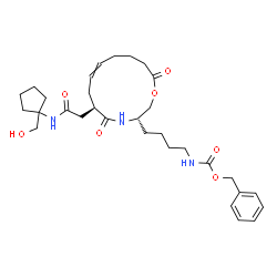 ChemSpider 2D Image | Benzyl {4-[(3S,6R)-6-(2-{[1-(hydroxymethyl)cyclopentyl]amino}-2-oxoethyl)-5,13-dioxo-1-oxa-4-azacyclotridec-8-en-3-yl]butyl}carbamate | C31H45N3O7