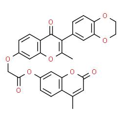 ChemSpider 2D Image | 4-methyl-2-oxochromen-7-yl {[3-(2,3-dihydro-1,4-benzodioxin-6-yl)-2-methyl-4-oxochromen-7-yl]oxy}acetate | C30H22O9