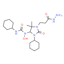 ChemSpider 2D Image | 3-Cyclohexyl-1-[3-cyclohexyl-1-(3-hydrazino-3-oxopropyl)-5,5-dimethyl-2-oxo-4-imidazolidinyl]-1-hydroxyurea | C21H38N6O4