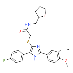 ChemSpider 2D Image | 2-{[2-(3,4-Dimethoxyphenyl)-4-(4-fluorophenyl)-1H-imidazol-5-yl]sulfanyl}-N-(tetrahydro-2-furanylmethyl)acetamide | C24H26FN3O4S