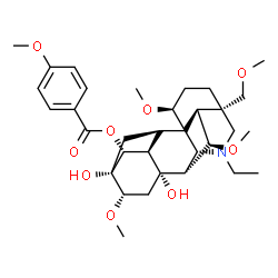 ChemSpider 2D Image | (1alpha,6alpha,14beta,16beta)-20-Ethyl-8,13-dihydroxy-1,6,16-trimethoxy-4-(methoxymethyl)aconitan-14-yl 4-methoxybenzoate | C33H47NO9
