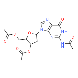 ChemSpider 2D Image | 2-Acetamido-9-(3,5-di-O-acetyl-2-deoxypentofuranosyl)-1,9-dihydro-6H-purin-6-one | C16H19N5O7