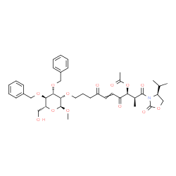 ChemSpider 2D Image | Methyl 2-O-{(8S,9S)-8-acetoxy-10-[(4S)-4-isopropyl-2-oxo-1,3-oxazolidin-3-yl]-9-methyl-4,7,10-trioxo-5-decen-1-yl}-3,4-di-O-benzyl-alpha-D-mannopyranoside | C40H51NO13
