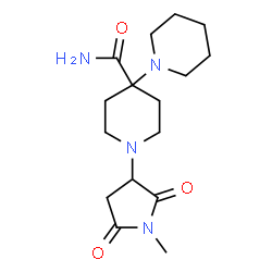ChemSpider 2D Image | 1'-(1-Methyl-2,5-dioxo-3-pyrrolidinyl)-1,4'-bipiperidine-4'-carboxamide | C16H26N4O3