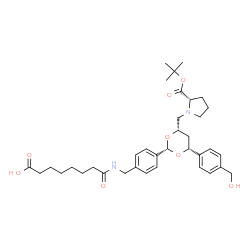 ChemSpider 2D Image | 8-({4-[(2S,4R,6S)-4-[4-(Hydroxymethyl)phenyl]-6-{[(2S)-2-{[(2-methyl-2-propanyl)oxy]carbonyl}-1-pyrrolidinyl]methyl}-1,3-dioxan-2-yl]benzyl}amino)-8-oxooctanoic acid | C36H50N2O8