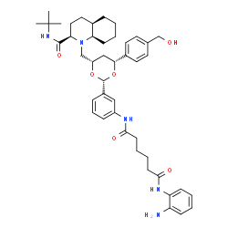 ChemSpider 2D Image | N-(2-Aminophenyl)-N'-{3-[(2S,4R,6S)-4-[4-(hydroxymethyl)phenyl]-6-{[(2R,4aR,8aR)-2-[(2-methyl-2-propanyl)carbamoyl]octahydro-1(2H)-quinolinyl]methyl}-1,3-dioxan-2-yl]phenyl}hexanediamide | C44H59N5O6