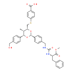 ChemSpider 2D Image | 4-({[(2R,4R,5S,6S)-6-[4-(Hydroxymethyl)phenyl]-2-{4-[({[(2S)-1-methoxy-1-oxo-3-phenyl-2-propanyl]carbamoyl}amino)methyl]phenyl}-5-methyl-1,3-dioxan-4-yl]methyl}sulfanyl)benzoic acid | C38H40N2O8S