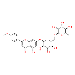 ChemSpider 2D Image | 5-Hydroxy-2-(4-methoxyphenyl)-4-oxo-4H-chromen-7-yl 6-O-(6-deoxy-alpha-L-mannopyranosyl)-alpha-D-glucopyranoside | C28H32O14