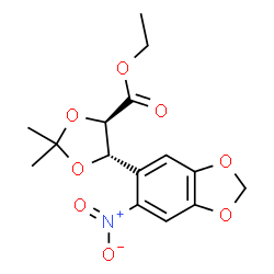 ChemSpider 2D Image | Ethyl (4R,5S)-2,2-dimethyl-5-(6-nitro-1,3-benzodioxol-5-yl)-1,3-dioxolane-4-carboxylate | C15H17NO8