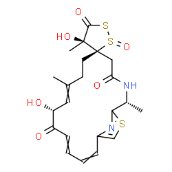 ChemSpider 2D Image | (2'R,3R,4R,11'R)-4,11'-Dihydroxy-2',4,9'-trimethyl-4'H,5H,12'H-spiro[1,2-dithiolane-3,6'-[19]thia[3,20]diazabicyclo[15.2.1]icosa[1(20),9,13,15,17]pentaene]-4',5,12'-trione 2-oxide | C22H26N2O6S3