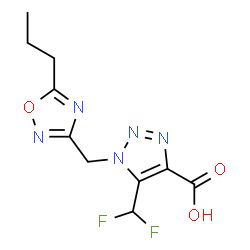 ChemSpider 2D Image | 5-(Difluoromethyl)-1-[(5-propyl-1,2,4-oxadiazol-3-yl)methyl]-1H-1,2,3-triazole-4-carboxylic acid | C10H11F2N5O3